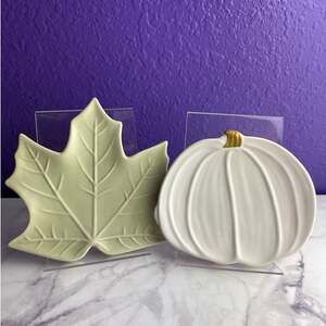 IQ Accessories Fall Pumpkin & Mint Green Leaf Trinket Trays Soap Dish Set of 2